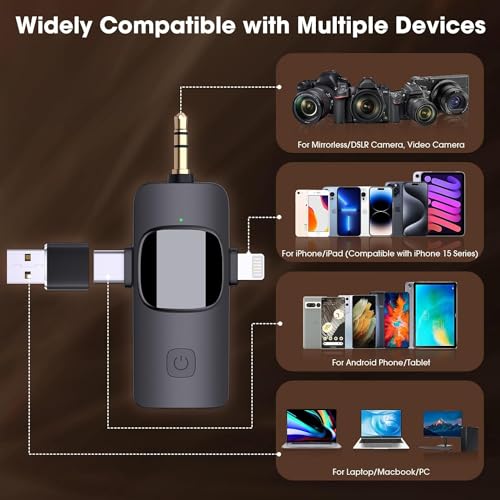 4 in1 Wireless Lavalier Recording Mic 2.4G Ultra Low Delay Noise Canceling | Storage Case Included, Works with iOS, Android, Camera, PC, Ideal for Vlog, Live Streaming,Tiktok,Youtube Podcast