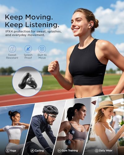 TALIX Open Ear Clip-On Earbuds X8 with AI ENC & Powerful Bass, Wireless Bluetooth 6.0, IPX4 Sweatproof Fitness Headphones, Physical Buttons, 5g Lightweight Ear Buds with Multi-Device Switching, Black - color: Black
