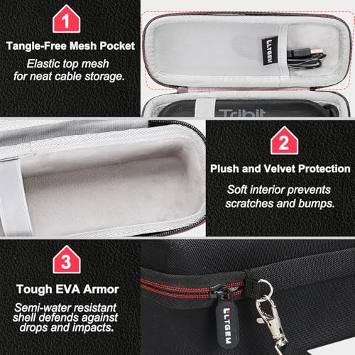 LTGEM Case for Tribit XSound Go/Plus 2 Portable Bluetooth Speaker | Hard EVA Shell, Water-Resistant, Shock Protection, Scratch-Resistant Interior, Portable Travel Storage Case Only