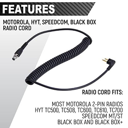 Rugged Radios H41-CF Headset & CC-MOT Coil Cord for Motorola Radios | 24dB NRR Headset Bundle for Motorola, HYT, Speedcom, Yaesu Radios with Clear Hear Speakers, PPT, and 3.5mm Jack