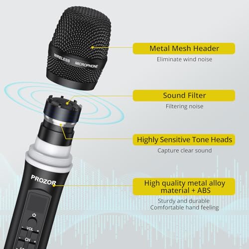 PROZOR UHF Wireless Microphone with Volume Treble Bass Echo Control, Wireless Rechargeable Mic Dual Handheld Dynamic Mic System with Rechargeable Receiver, for Karaoke Machines, DJ, Church, Weddings - style: Rechargeable Portable Bluetooth UHF Mic – Echo