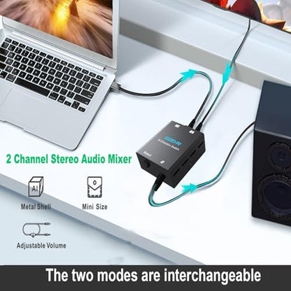 SGEYR Audio Switcher 3.5mm Bi-Direction Switch 2-in-1 Out/ 1-in-2 Out Audio Stereo Mixer Mini Sound Mixer for PC Versatile Connectivity