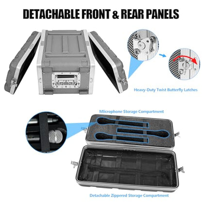 4U ABS Rack Case Shallow 12" Depth, 19" Rackmount Flight Road Travel Case, Waterproof Protective Hard Case with Customized Foam, Wireless Mic System Storage/Amp/Effect/DJ Mixer - color: ABS Rack Case Black&White, size: 4U 12" Deep