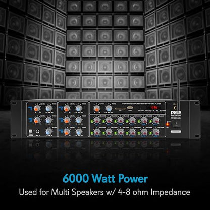 Pyle 8-Channel Wireless Bluetooth Power Amplifier - 4000W Rack Mount Multi Zone Sound Mixer Audio Home Stereo Receiver Box System w/ RCA, USB, AUX - For Speaker, PA, Theater, Studio/Stage - PT8050CH