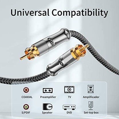 EMK 15Ft RCA to RCA Subwoofer Cable - 24K Gold-Plated, Nylon Braided RCA Audio Cable, Double Shielded Digital Coaxial Cable for Premium Home Theater & Hi-Fi Systems - color: Male to Male Silver, size: 15 Ft/5M, style: RCA to RCA
