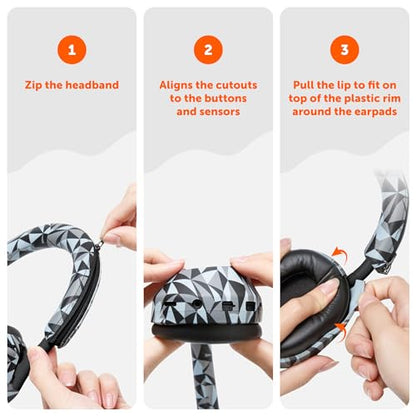 WC ShellZ XM5 - Exterior Shell & Headband Covers for Sony WH1000XM5 | Made by Wicked Cushions | Protective, Made with Premium Silicone | Geo Grey - color: Geo Grey