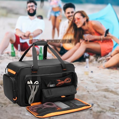 Speaker Carrying Bag Compatible with Mackie Thump Go 8", Loudspeaker Bag | with Removable Bottom Board, Padded Handle and Shoulder Strap, Multiple Pockets for Microphone, Cable, Storage, Black
