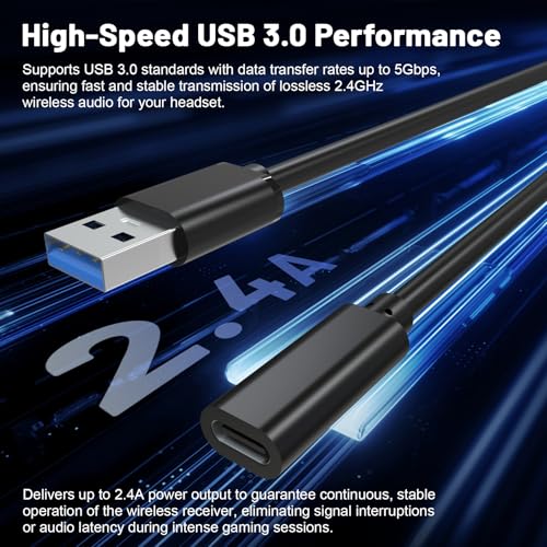 USB-C to USB-A Adapter Cable for SteelSeries Arctis 7X, Arctis 7P, Arctis 1 Wireless Gaming Headset Audio Transmitter Adapter, 4.9ft