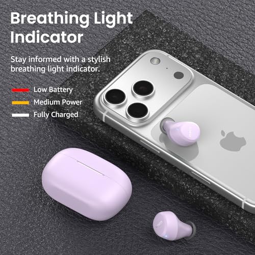 TOZO A1 Wireless Earbuds Bluetooth 5.3 Light Weight in Ear Headphones | IPX5 Waterproof, 2 Mics for AI Calls, Immersive Premium Sound Bass Ear buds with Charging Case, 32 Presets EQ via TOZO App - color: Light Purple