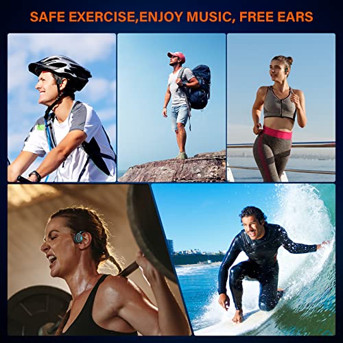 Bone Conduction Headphones Swimming Headphone - IP68 Waterproof Open Ear Headphones with MP3 Play 32G Memory Inductive Wireless Bluetooth Sports Headset for Running Swimming (Blue)