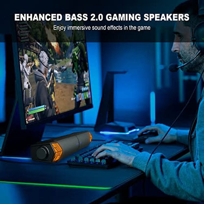 Smalody Gaming Speakers for PC, Computer Speakers for Desktop Monitor with Bluetooth, 2 in 1 Computer Speaker Soundbar, Can Be Split and Combined Freely | Versatile 2-in-1 gaming PC speaker that splits into dual towers or combines into a soundbar. Feature