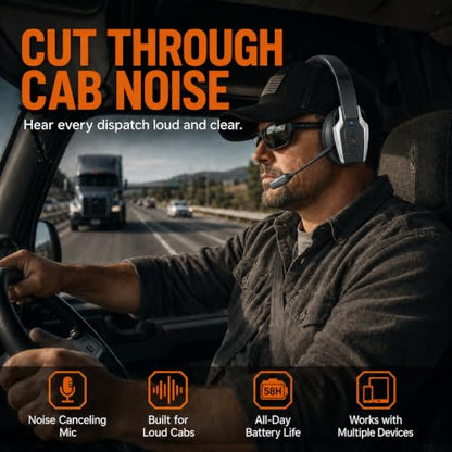 Trucker Bluetooth Headset, Bluetooth 6.0 Wireless Headset with ENC Noise Cancelling Mic, 58H Play Time, Hands-Free Headset for Truck Drivers, Office Calls & Driving-Silver - color: Silver
