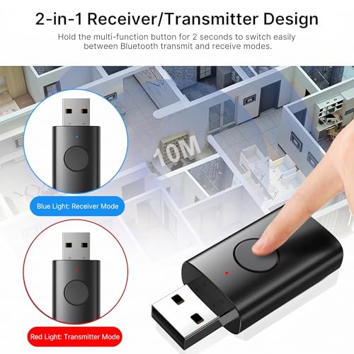 AUX Bluetooth Adapter for Car, 2-in-1 Wireless Audio Receiver and Transmitter, Bluetooth 6.0 to 3.5mm Dongle with Noise-Canceling Mic for Home Stereo, TV, PC, USB Powered
