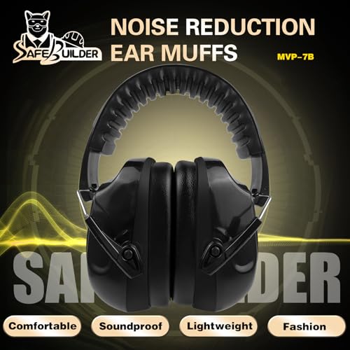 SAFEBUILDER Ear Muffs Noise Reduction SNR 33dB Adjustable Lightweight Safety Earmuffs Sound Proof Noise Cancelling ANSI - color: 1-black