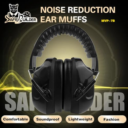 SAFEBUILDER Ear Muffs Noise Reduction SNR 33dB Adjustable Lightweight Safety Earmuffs Sound Proof Noise Cancelling ANSI - color: 1-black