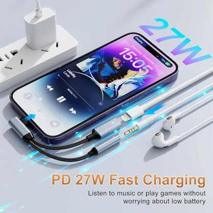 Quanlex[Apple MFi Certified Right Angle iPhone Lightning to 3.5mm Audio Adapter, Lighting to AUX + Charger Adapter Dongle Cable Splitter Compatible for iPhone 14/13/12/11/SE/X/XR/XS/8/7/6(Blue) - color: Blue