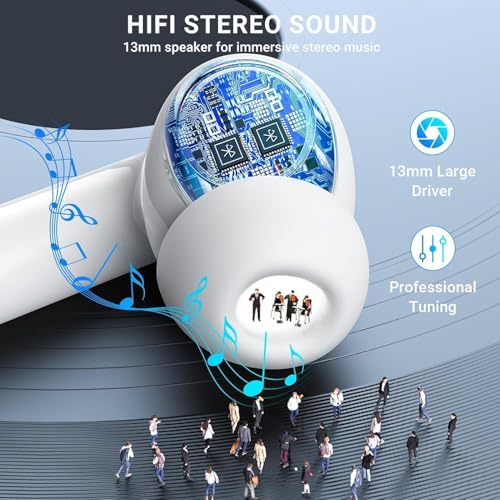 Bluetooth Headphones True Wireless Earbuds Active Noise Cancellation, IPX7 Waterproof in-Ear Ear Buds with Mic for TV Smart Phone Laptop Computer Sports