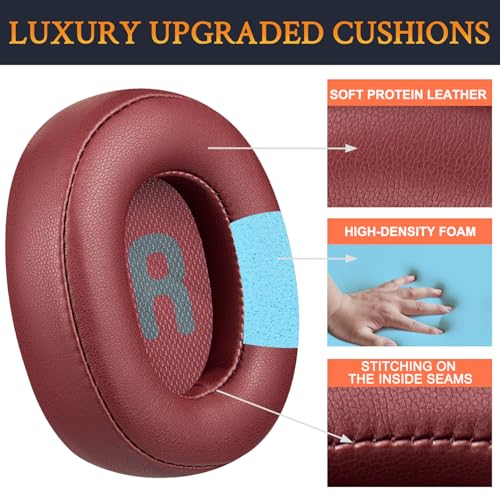 SOULWIT Earpads Replacement for JBL Tune 700BT, 710BT, 720BT, 750BTNC, 760NC, 770NC Wireless Over-Ear Headphones, Ear Pads Cushions with Soft Protein Leather and High-Density Foam - Burgundy - color: Burgundy