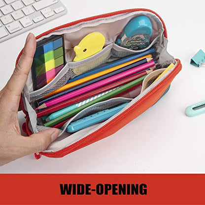 Sooez Wide-Opening Pencil Pen Case, Lightweight & Spacious Pencil Pouch Zipper Stationery Bag, Aesthetic Supply with Triangular Design for Adults, Orange - color: Orange