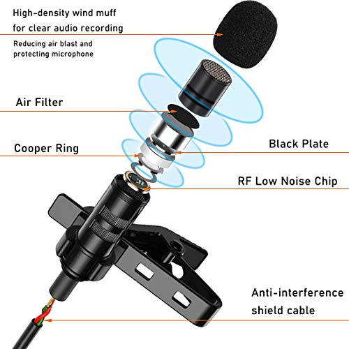 EXMAX Wired Collar Microphone Lavalier Micophone Lav Mic Clip for ATG-100T EXD-101 EXD-6824 Wireless Tour Guide System Transmitter Voice Amplifier Teaching Conference Training 3.5mm Lapel Microphone