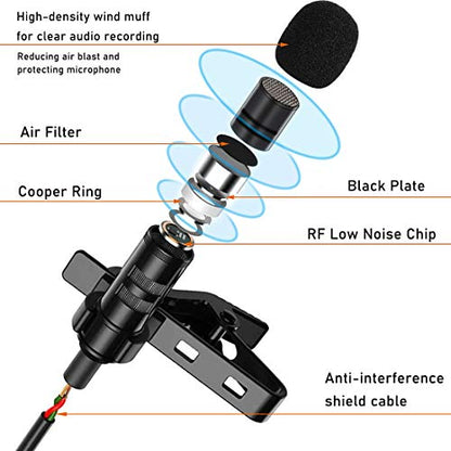 EXMAX Wired Collar Microphone Lavalier Micophone Lav Mic Clip for ATG-100T EXD-101 EXD-6824 Wireless Tour Guide System Transmitter Voice Amplifier Teaching Conference Training 3.5mm Lapel Microphone