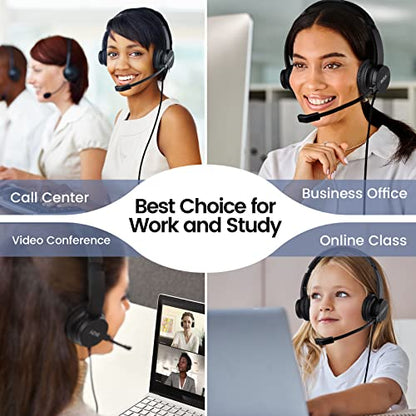 Headset with Microphone for PC Laptop, USB Wired Computer Headset with Volume & Mic Mute Controls, Lightweight All-Day Comfort Environmental Noise Canceling Headphones for Office Call Center Skype - style: USB wired headset