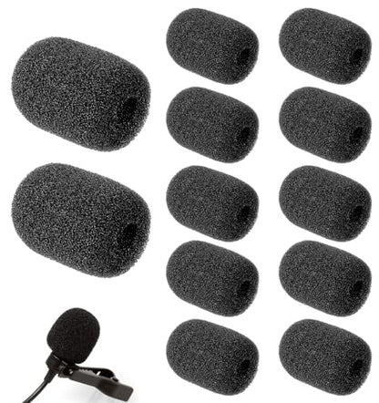 12 Pack Microphone Windscreen, Headset Mic Foam Cover High-density Sponge Microphones Foams Windscreen Pop Filter Replacement for Headset Microphones (Black)