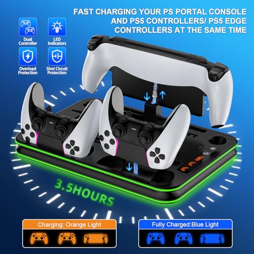 FYOUNG All in One Cooling Stand & Charger Station for PS5/Slim/Pro Console and Controller Charing Dock, Charging Stand for PlayStation Portal, Headset and Remote Holder with RGB Light Stand (Black) - color: Black