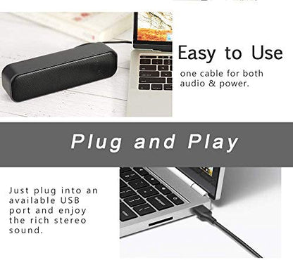 USB Computer Speakers,Laptop Speakers Wired USB Powered,Portable Mini Sound Bar PC Speakers for Windows PC,Desktop Computer,Laptops and Checkout Counter with Stereo Sound - size: H008