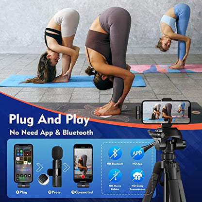Mini Wireless Lavalier Microphone for iPhone iPad Android | 2 in 1 USB-C Mini Mic; Crystal Clear Recording; for YouTube Vlog TikTok Podcast; 4 Extra Windscreens