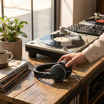 Pioneer DJ HDJ-X5 Over-Ear DJ Headphones - Black Bundle with Case and Austin Bazaar Polishing Cloth - color: HDJ-X5, style: Black