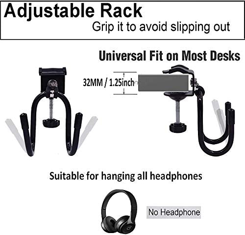 Clamp-On Headphone Stand Headset Holder Gaming Headset Hook Hanger, with Adjustable & Rotating Arm Clamp - Horizontal or Vertical Installation - for All Headphones