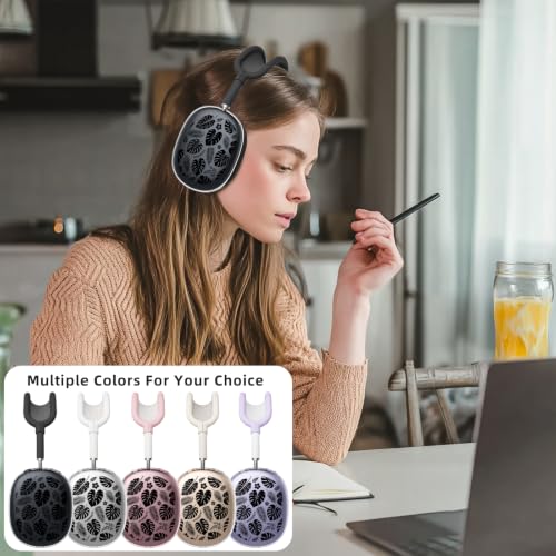 Joyland Silicone Case for AirPods Max Headphones,Black Leaves Soft TPU Ear Cups Cover/Ear Pad Cover/Headband Protection for Apple AirPods Max USB-C/Lightning (2024/2020),Clear Black - color: Black-Black Leaves