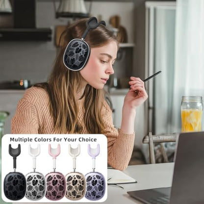 Joyland Silicone Case for AirPods Max Headphones,Black Leaves Soft TPU Ear Cups Cover/Ear Pad Cover/Headband Protection for Apple AirPods Max USB-C/Lightning (2024/2020),Clear Black - color: Black-Black Leaves