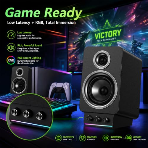 60W HiFi Bluetooth Bookshelf Speakers, MDF Wooden Computer Speakers with HDMI ARC for TV, 2.0 Active Desktop Speakers with USB DAC, Silk Dome Tweeter & 3.5" Woofer. - color: Black