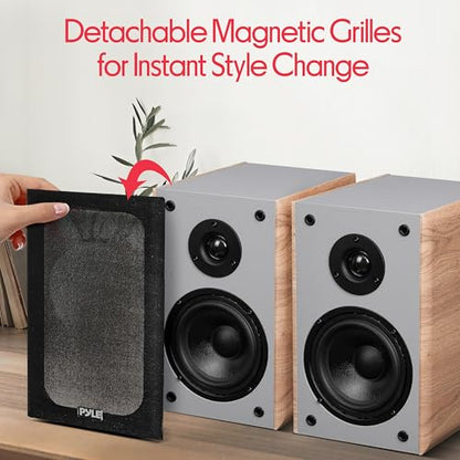 Pyle 5.25" Home Audio Speakers, 2-Way Passive Bookshelf, 200W Max Power, 1" Silk Dome Tweeter, Composite Woofer, Gold Plated 5 Way Binding Post, Rubber Surrounds, Beautiful Wood Grain Finish - Pair - color: Farmhouse Wood, size: 5.25 inch