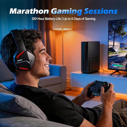 BINNUNE Wireless Headset for Xbox Series X/S, Xbox One, 120H Ultra-Long Battery, Wireless Gaming Headset with Mic, 50mm Drivers, Bluetooth 5.3 & Comfortable Over-Ear Wireless Headphones - color: Black