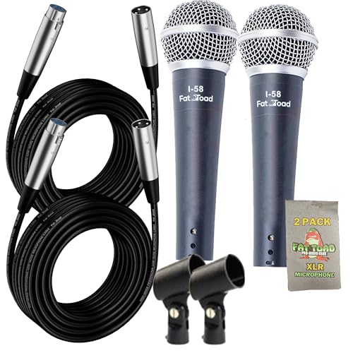 Fat Toad Handheld Dynamic Mics (Live ResponsePRO Edition) 2-Pack – Cardioid Vocal Microphones with Clips for DJ Karaoke, Studio Recording & Instruments
