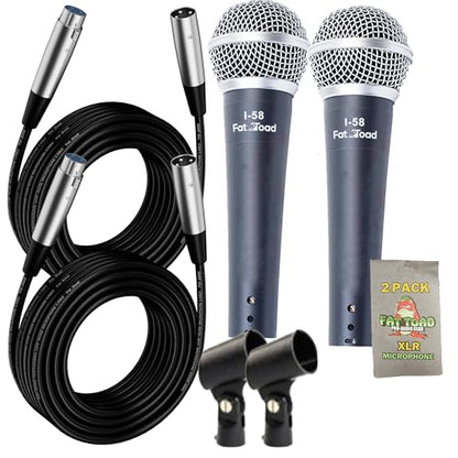 Fat Toad Handheld Dynamic Mics (Live ResponsePRO Edition) 2-Pack – Cardioid Vocal Microphones with Clips for DJ Karaoke, Studio Recording & Instruments