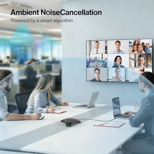 Conference Speaker and Microphone, USB Speakerphone with 360° Omnidirectional Voice Pickup, Smart Voice Enhancement, Hi-Fi Sound, Echo & Noise Reduction for Business, Home Office, Online Meeting