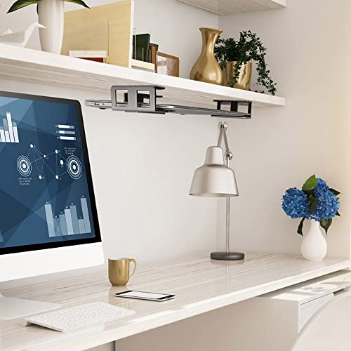 IFCASE Under Desk Laptop Mount with Adhesive & Screw in, Hard Aluminum Under Desk Shelf Holder for Laptop, Mac mini, MacBook, Keyboard with Anti-Scratch Silicone (Silver) - color: Silver