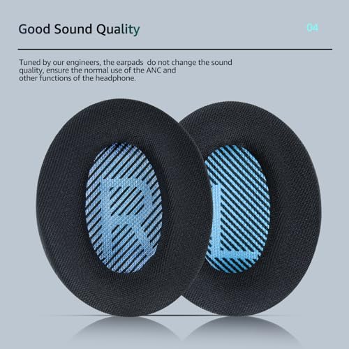Fabric Comfort Replacement Ear Pads for Bose QuietComfort 35 / QC35 II – Fits QC45 QC25 QC2 QC15 AE2 AE2i AE2w SoundLink & SoundTrue (S1 Style) - color: MR Dark Black & Blue