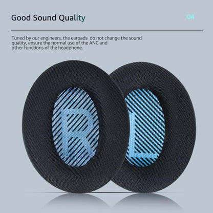 Fabric Comfort Replacement Ear Pads for Bose QuietComfort 35 / QC35 II – Fits QC45 QC25 QC2 QC15 AE2 AE2i AE2w SoundLink & SoundTrue (S1 Style) - color: MR Dark Black & Blue