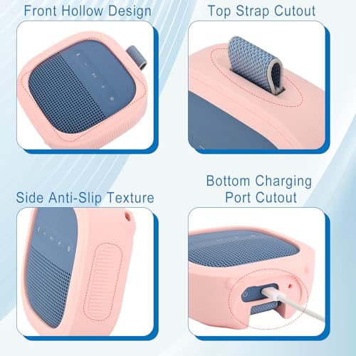 1 Pack Silicone Case for Bose SoundLink Micro 2nd Gen Speaker, Shockproof Protective Skin Cover Sleeve Soft Silicone Cover (Case Only) (Pink) - color: Pink