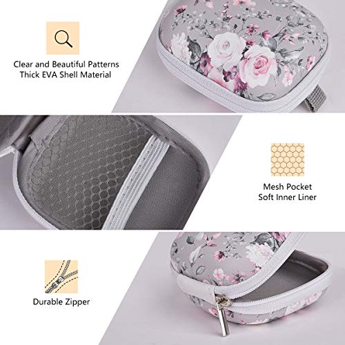 Earbud Case, AIRSPO Airpods 4 Case Airpods Pro 3rd Generation Galaxy Buds 4/3/FE Earphone Organizer Carrying Case Small Storage Bag Hard EVA Shockproof Cover with Carabiner Clip (Grey Pink Rose)