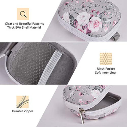 Earbud Case, AIRSPO Airpods 4 Case Airpods Pro 3rd Generation Galaxy Buds 4/3/FE Earphone Organizer Carrying Case Small Storage Bag Hard EVA Shockproof Cover with Carabiner Clip (Grey Pink Rose)
