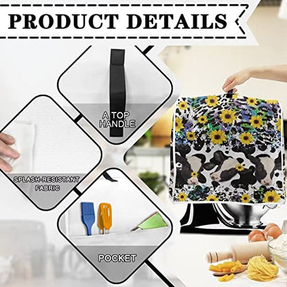 Cow Sunflower Kitchen Mixer Cover Black Leopard Print Blender Replacement Parts for 4.5-5 Quart Machine Washable Stand Mixer Cover with Pocket - color: cow, size: S(4.5-5 qt)
