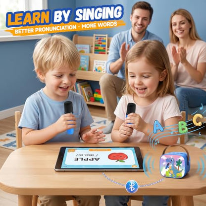YLL Karaoke Machine for Kids, Portable Mini Speaker with 2 Wireless Microphones, Kids Toy Gifts for Boys Ages 3, 4, 5, 6, 7, 8, 9, 10+ Years Old, 4-12th Birthday Singing Home Family Party - color: Navy Blue-Dinosaur