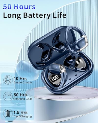Wireless Earbuds, Bluetooth 5.4 Headphones Sport, 50H Deep Bass Sound Over Ear Buds with 4 ENC Noise Cancelling Mic, Dual LED Display, IP7 Waterproof Earphones with Earhook for Workout - color: Deep Blue1