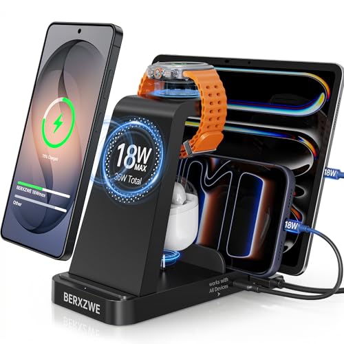 5 in 1 Wireless Charger for Samsung, Fast Charging Station Dock Stand | Compatible with Galaxy S26 Ultra/S25/S24, Watch 8/7/6/5/4, Buds. Charges 5 devices at once. Ideal for home, office, bedside. - color: Black